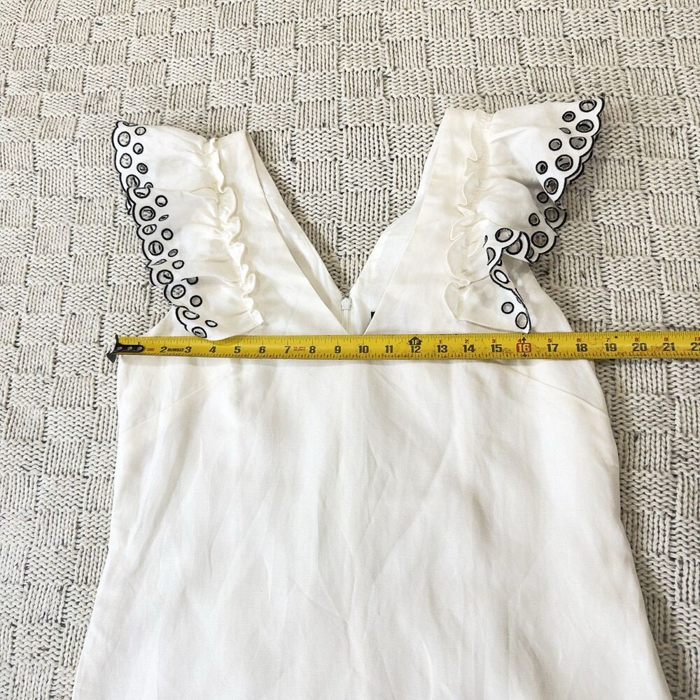J.Crew Collection Linen Blend Shift Dress White Embroidered Ruffle Size 10 - Picture 7 of 10